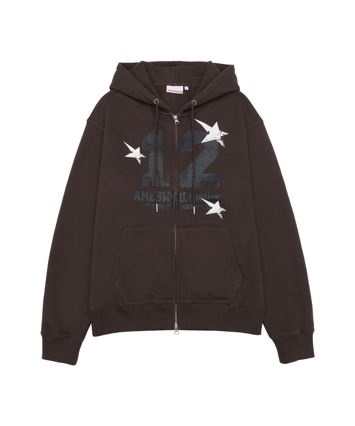 아메스 월드와이드(AMES-WORLDWIDE) QWER NUMBERING HOODIE ZIP-UP BROWN