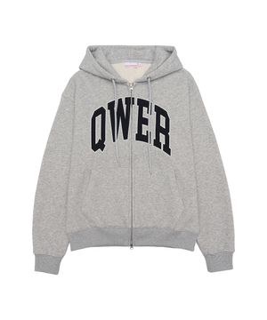 QWER BASIC APPLIQUE HOODIE ZIP-UP GREY