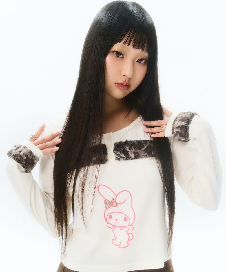 [MY MELODY] FUR BUTTON SLEEVE TEE(WHITE)
