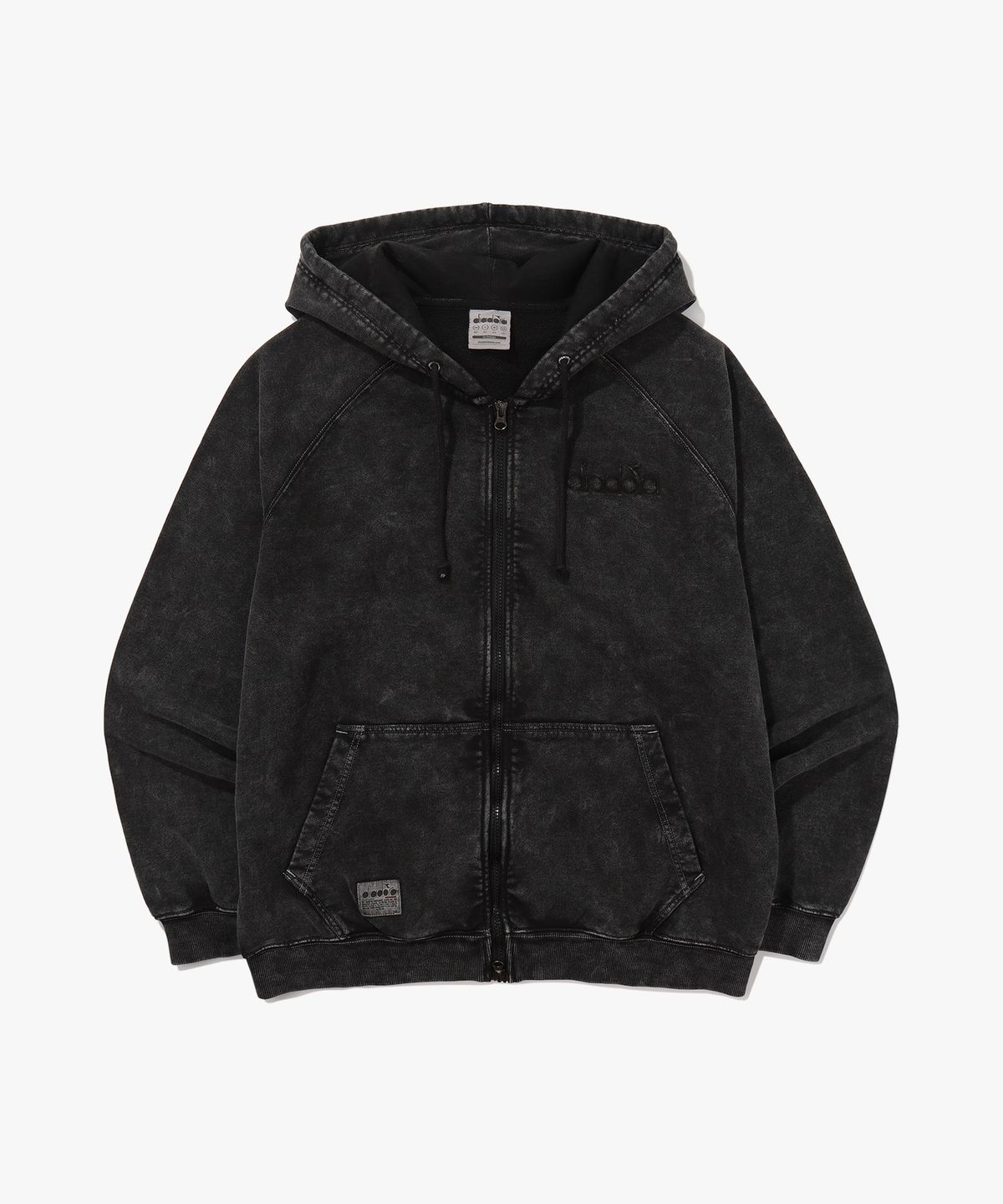 디아도라(diadora) 가먼트워싱 스웻 후드집업 자켓 BLACK