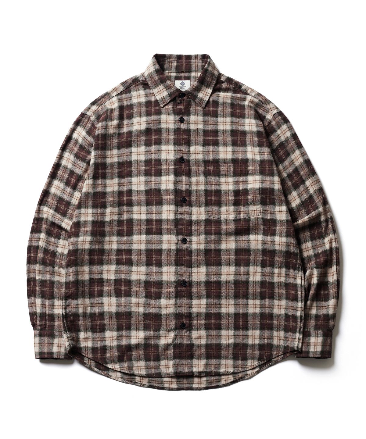 에스파이(ESFAI) ONE POCKET PLAID SHIRT (BROWN)