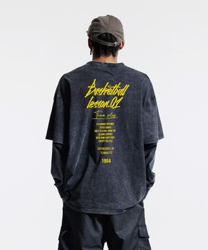 쿼터 팀플레이 피그먼트 페이크 이중 레이어드 롱슬리브 블랙 옐로우