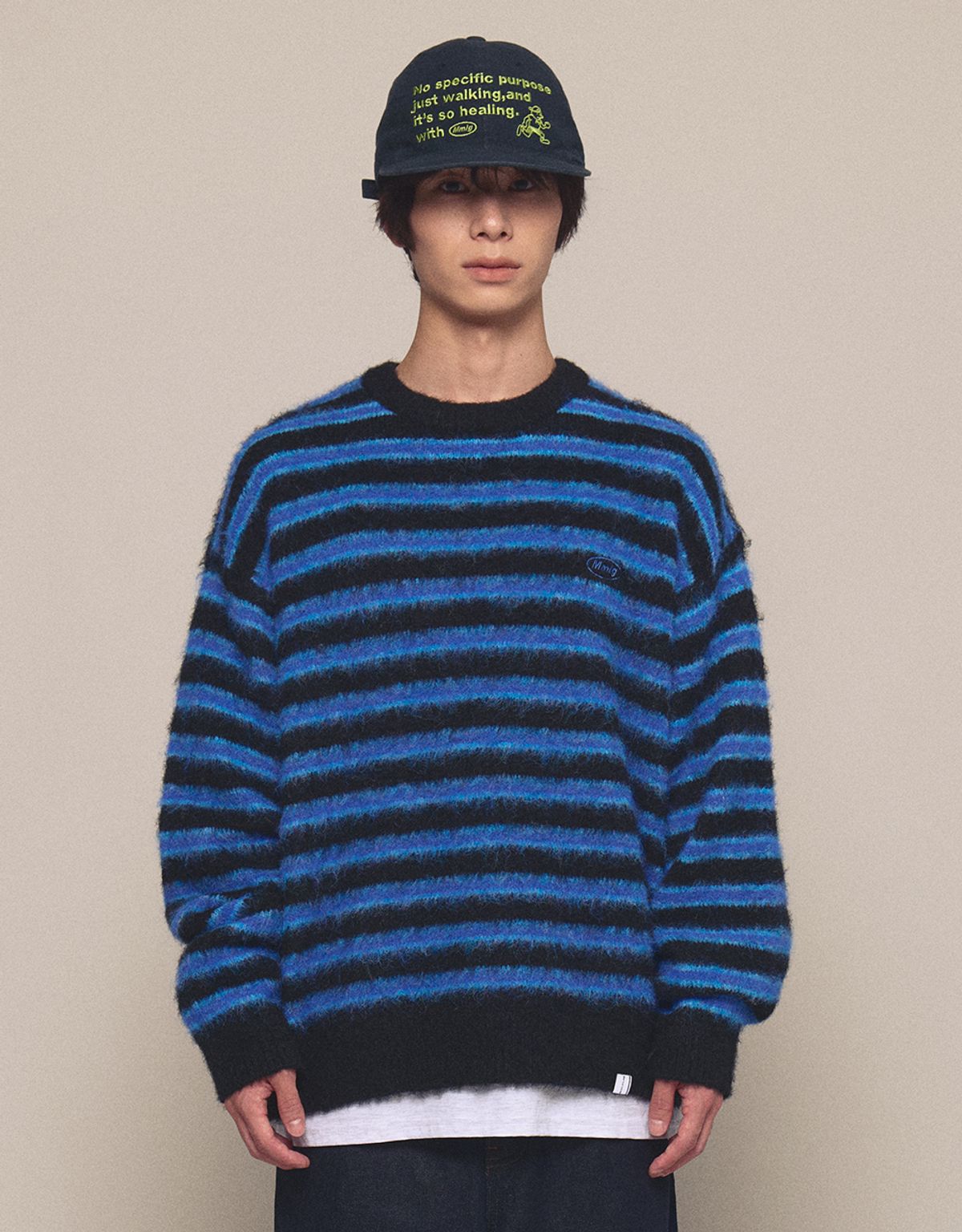 엠엠엘지(MMLG) [Mmlg] HAIRLY STRIPE KNIT (BLUE)