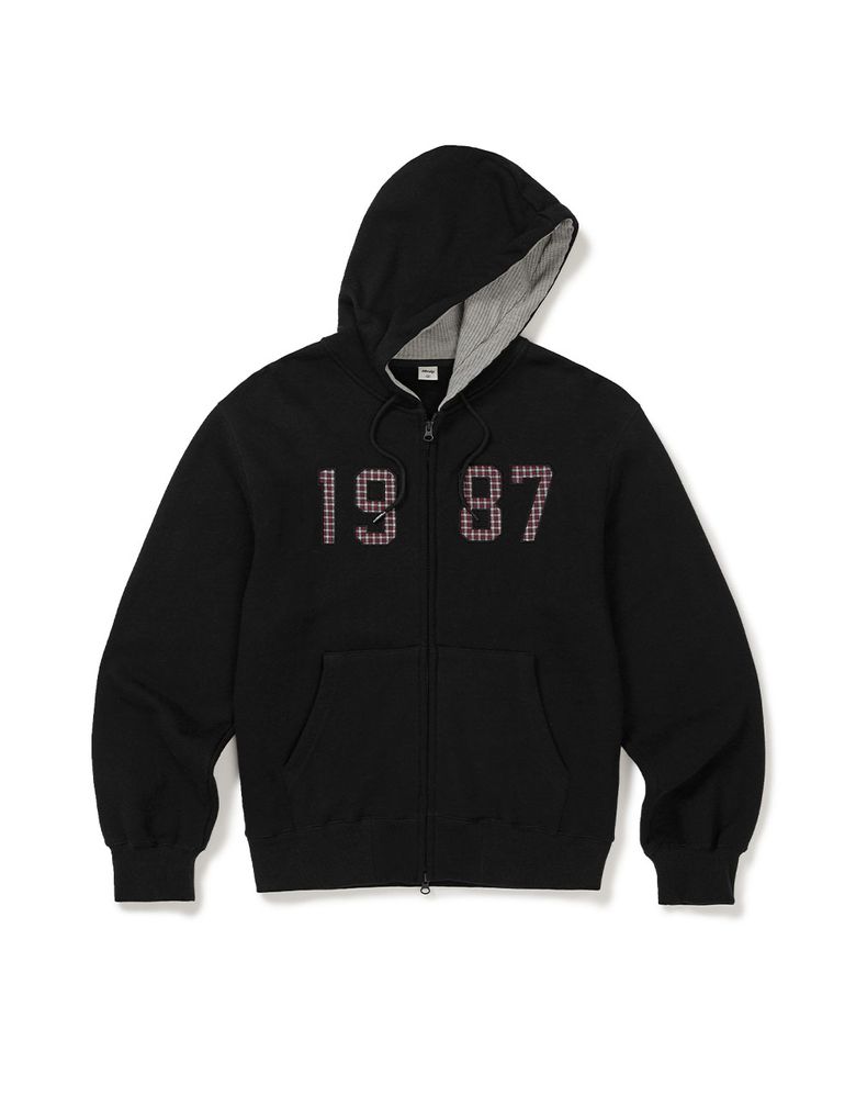 [Mmlg] CHECK LOGO HOOD ZIP UP (EVERY BLACK)