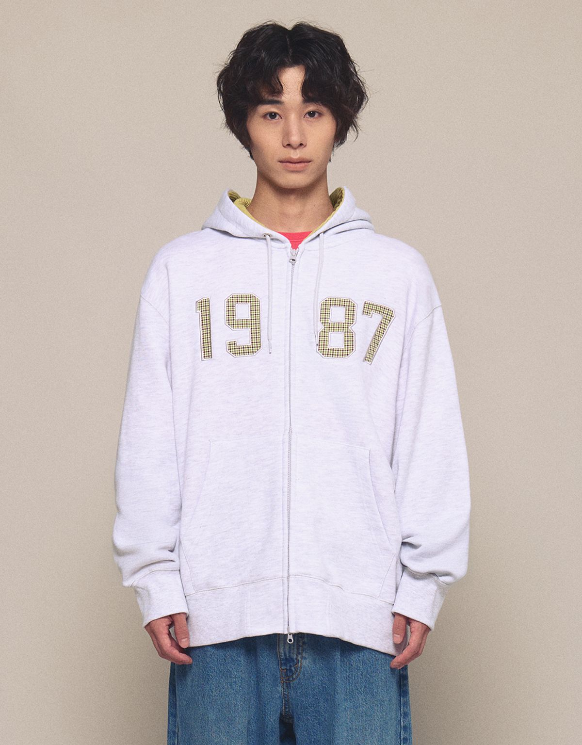 엠엠엘지(MMLG) [Mmlg] CHECK LOGO HOOD ZIP UP (ASH GREY)