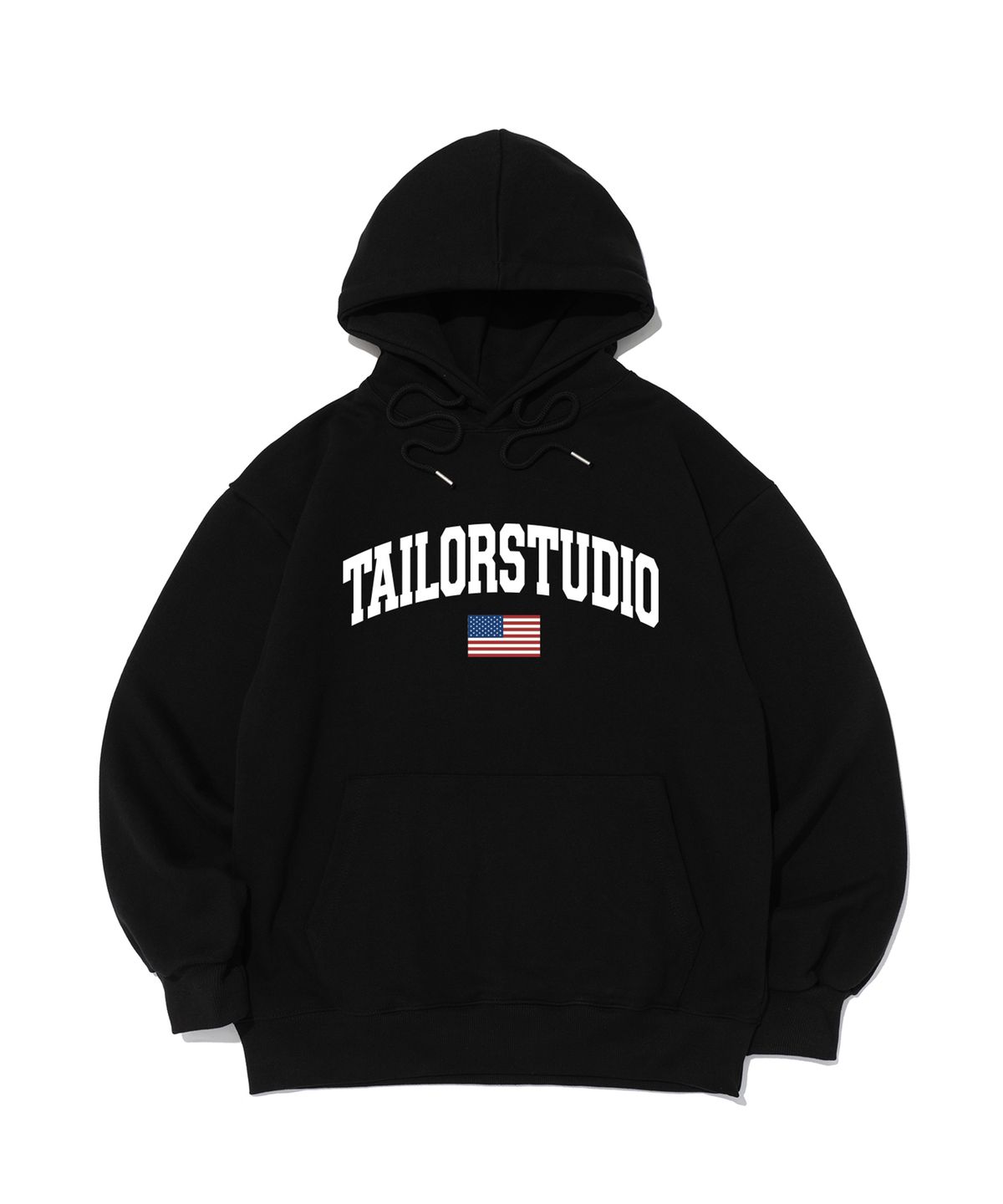 테일러 스튜디오(TAILOR STUDIO) [기모/NO기모] 플래그 로고 후드티셔츠 (블랙)