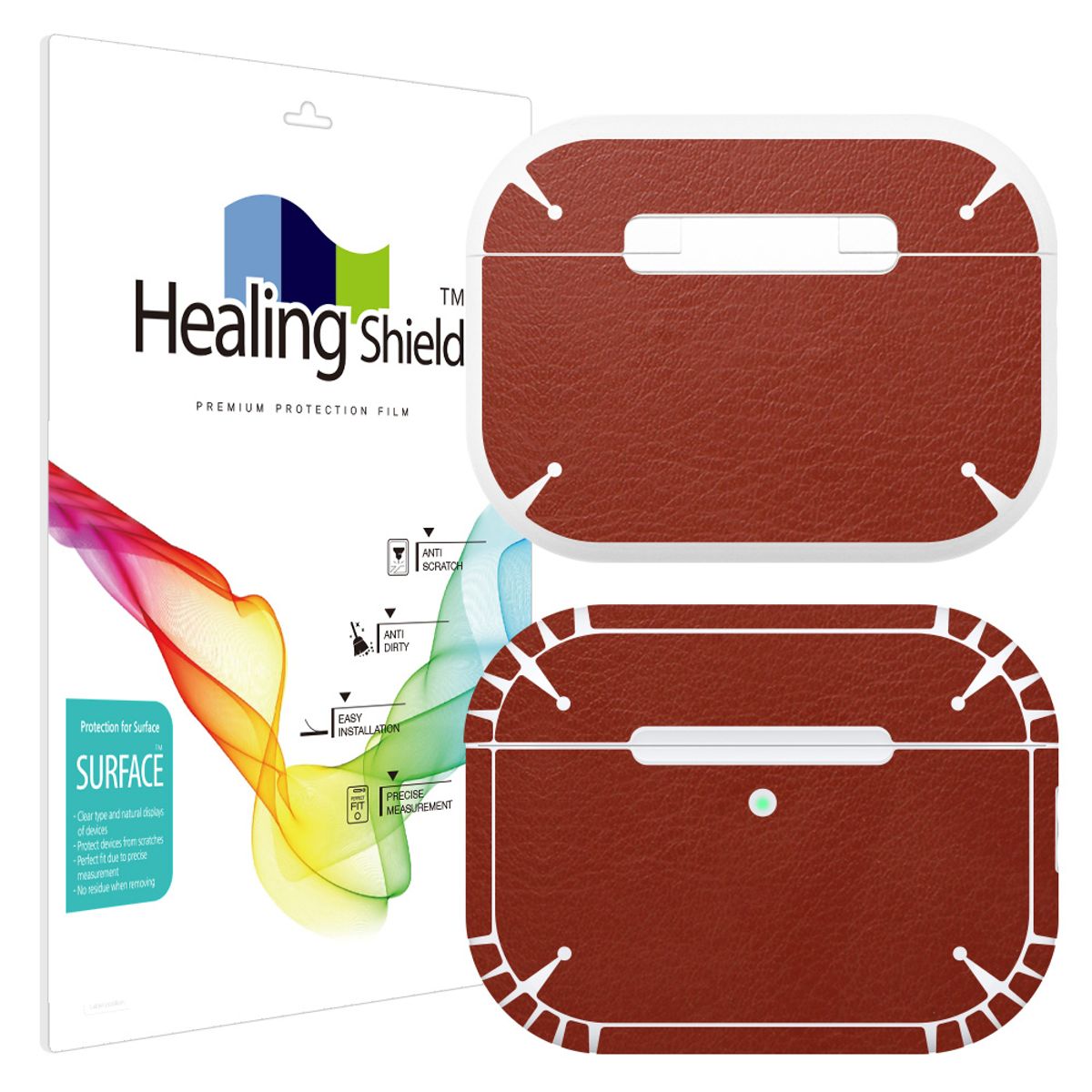 힐링쉴드(HEALINGSHIELD) 에어팟 프로 3세대 레더브라운 외부보호필름 2세트