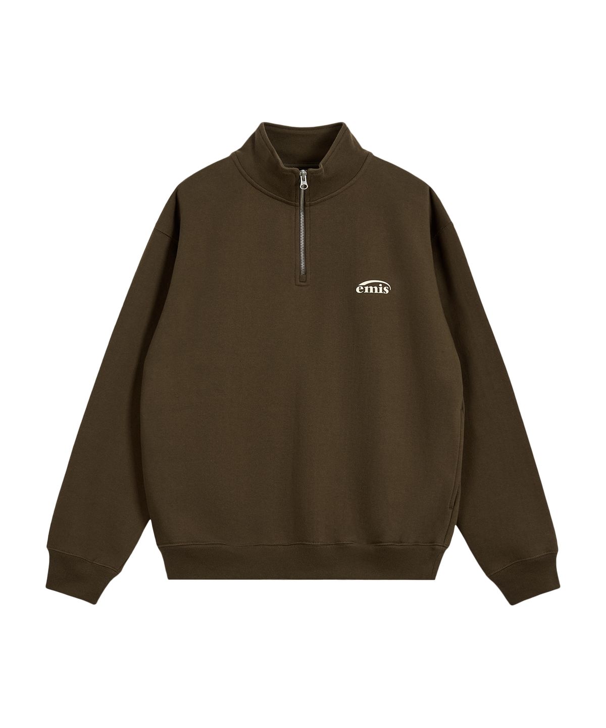 이미스(EMIS) HALF ZIP-UP LOGO SWEAT SHIRT-BROWN