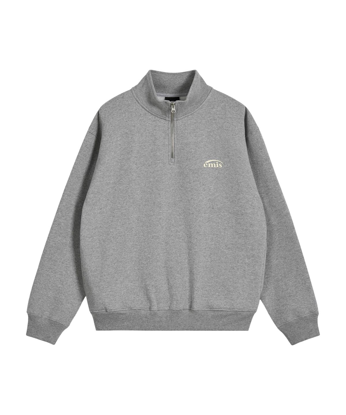 이미스(EMIS) HALF ZIP-UP LOGO SWEAT SHIRT-MELANGE GRAY