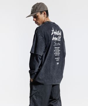 쿼터 팀플레이 피그먼트 페이크 이중 레이어드 롱슬리브 블랙 화이트