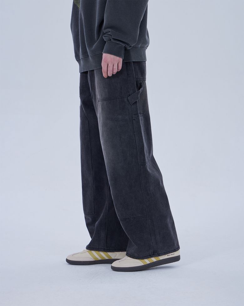 DOUBLE KNEE WASHING DENIM PANTS (BLACK)