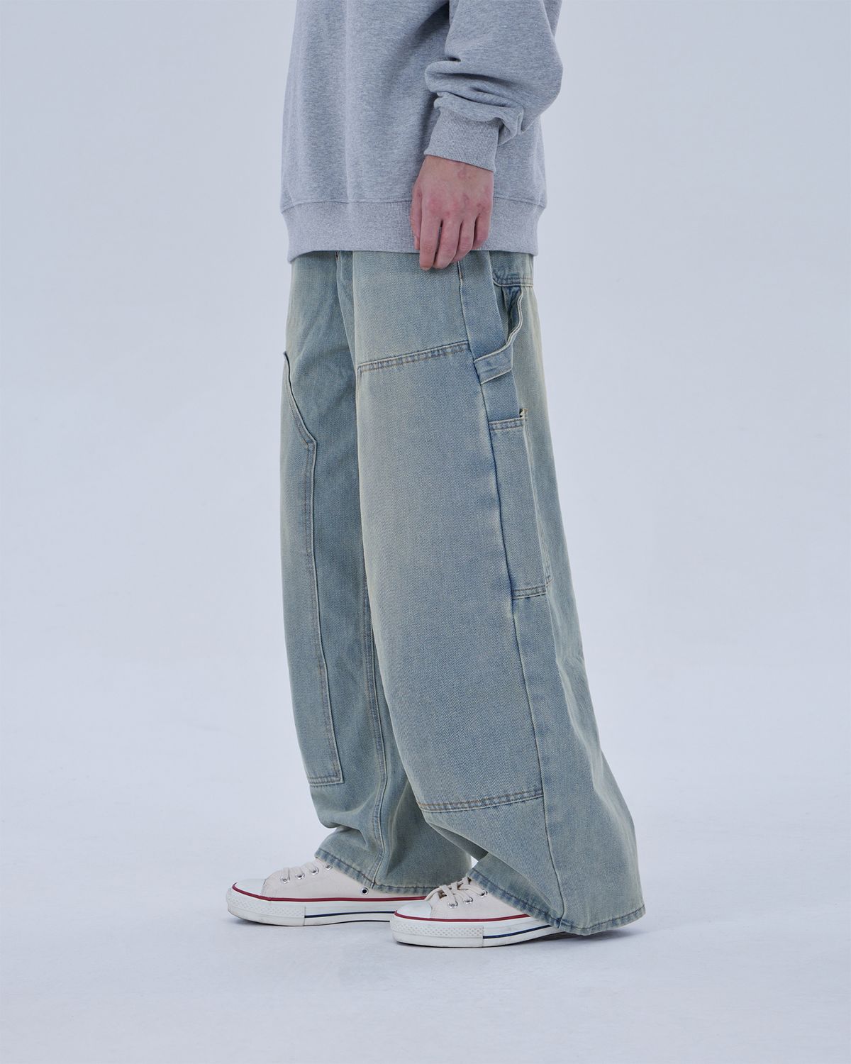 디스펑트(DYSFUNCT) DOUBLE KNEE WASHING DENIM PANTS (LIGHT BLUE)