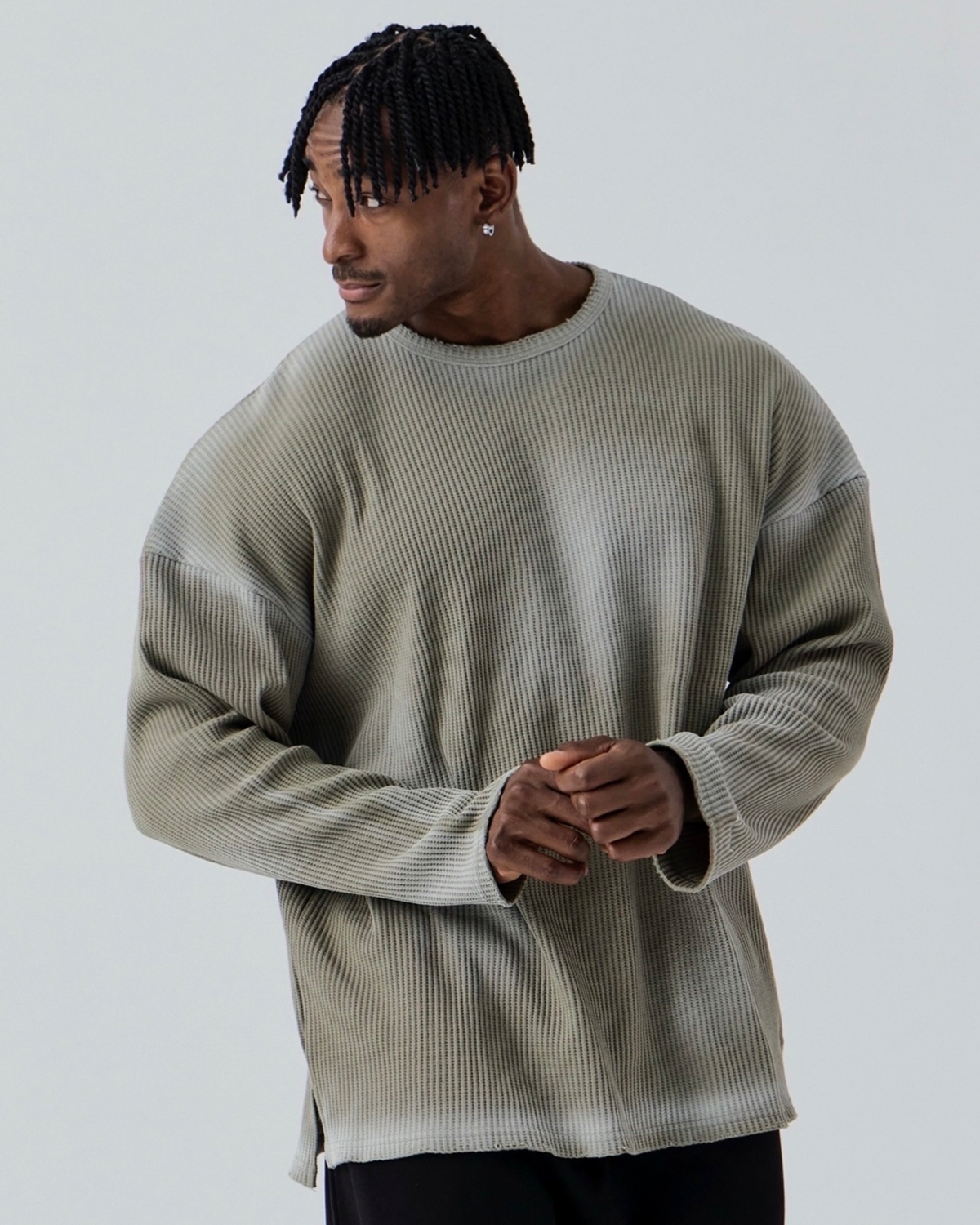 베르만 어패럴(VERMANN APPAREL) 와플 오버핏 롱슬리브 빈티지 카키