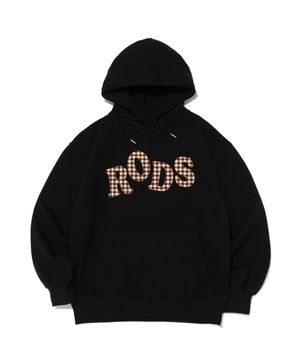 RODS 빅 로고 체크 후드티 (블랙)