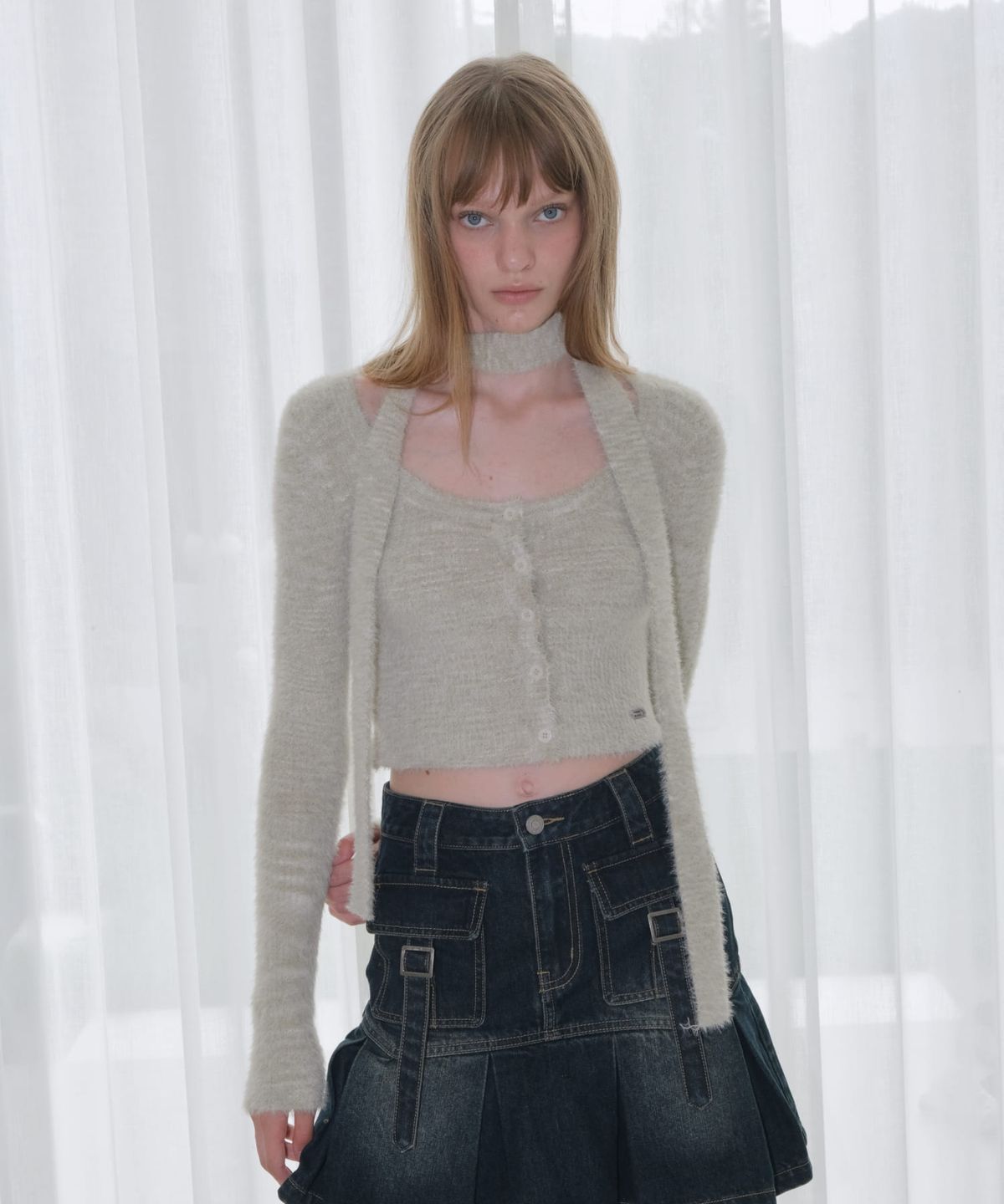 오디너리 홀리데이(ORDINARY HOLIDAY) HAIRY MULTI MIX KNIT CARDIGAN [KHAKI]