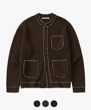 울 핸드 스티치 라운드 가디건 - 3 COLOR