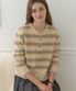 멀티 스트라이프 라운드넥 가디건 - 베이지