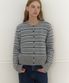 멀티 스트라이프 라운드넥 가디건 - 멜란지 그레이