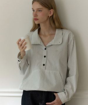 버튼다운 포켓 셔츠 - 블랙 스트라이프