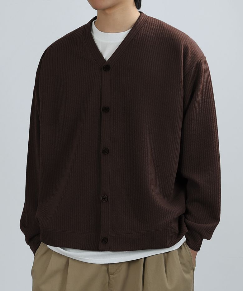 BREATHABLE V-NECK CARDIGAN (BROWN)