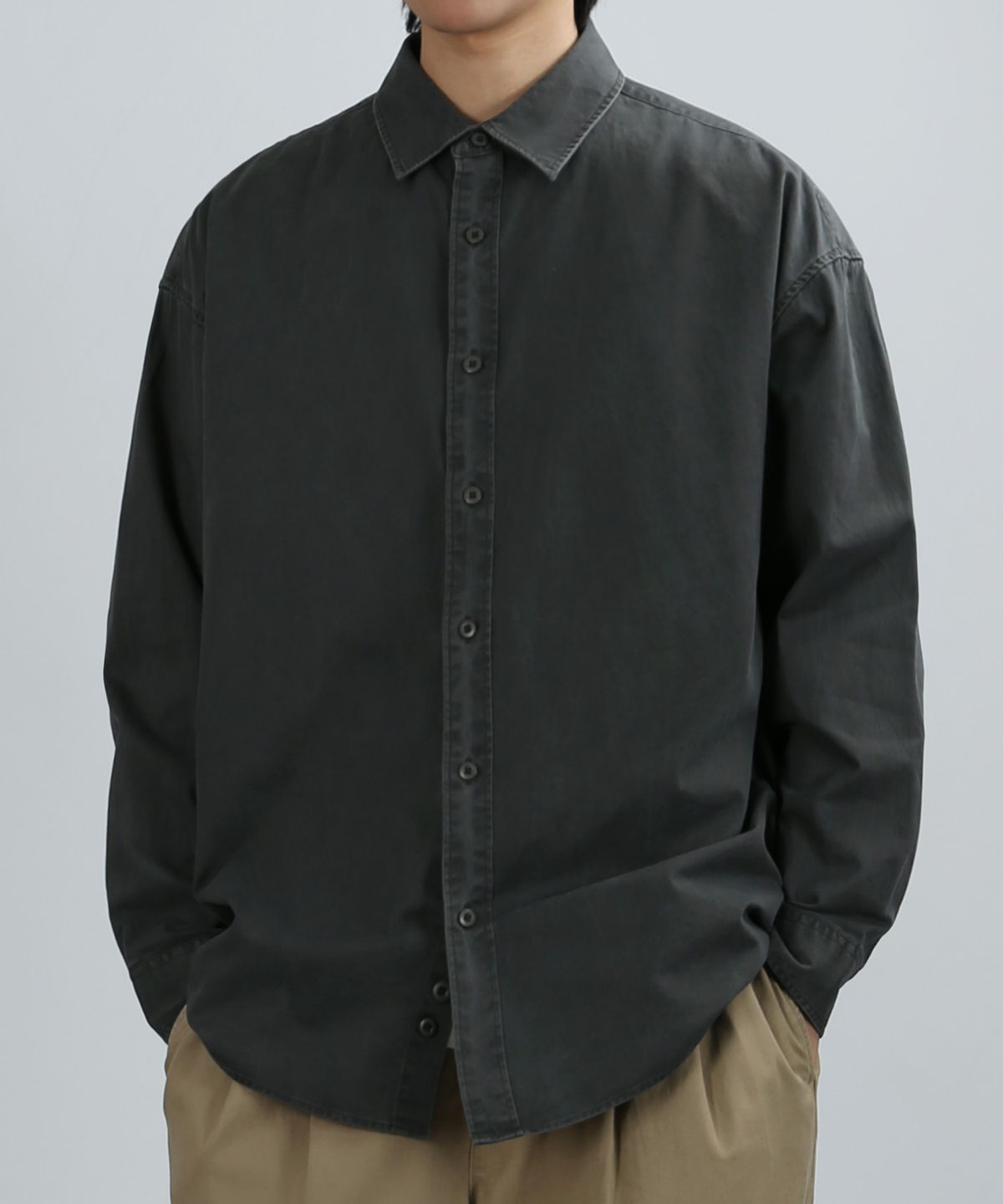 베리베인(VERYVAIN) SOLID COTTON OVER SHIRT (CHARCOAL)