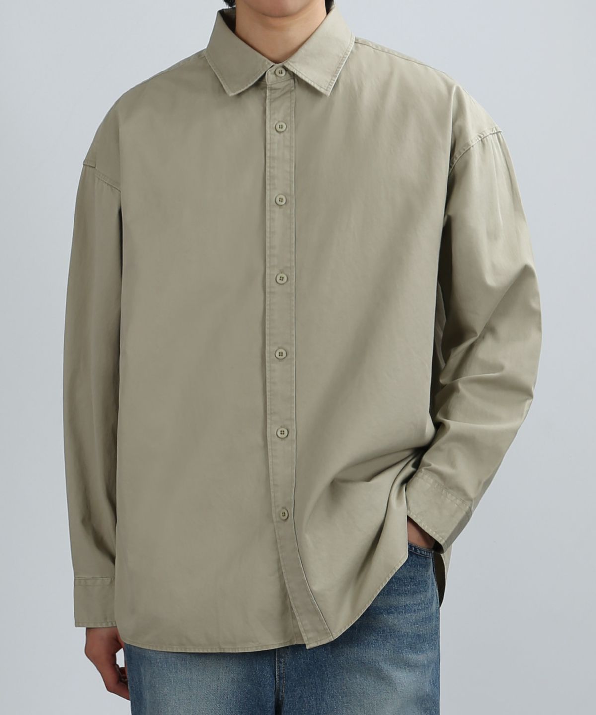베리베인(VERYVAIN) SOLID COTTON OVER SHIRT (LIGHT BEIGE)