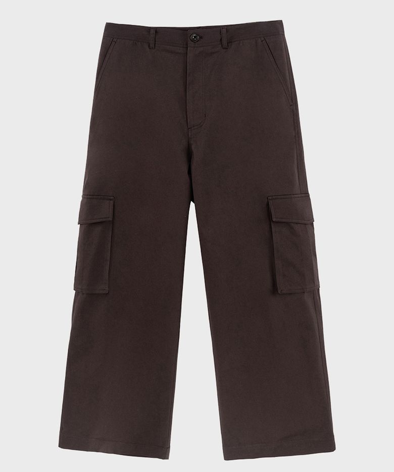 BROWN COTTON TWILL CARGO PANTS