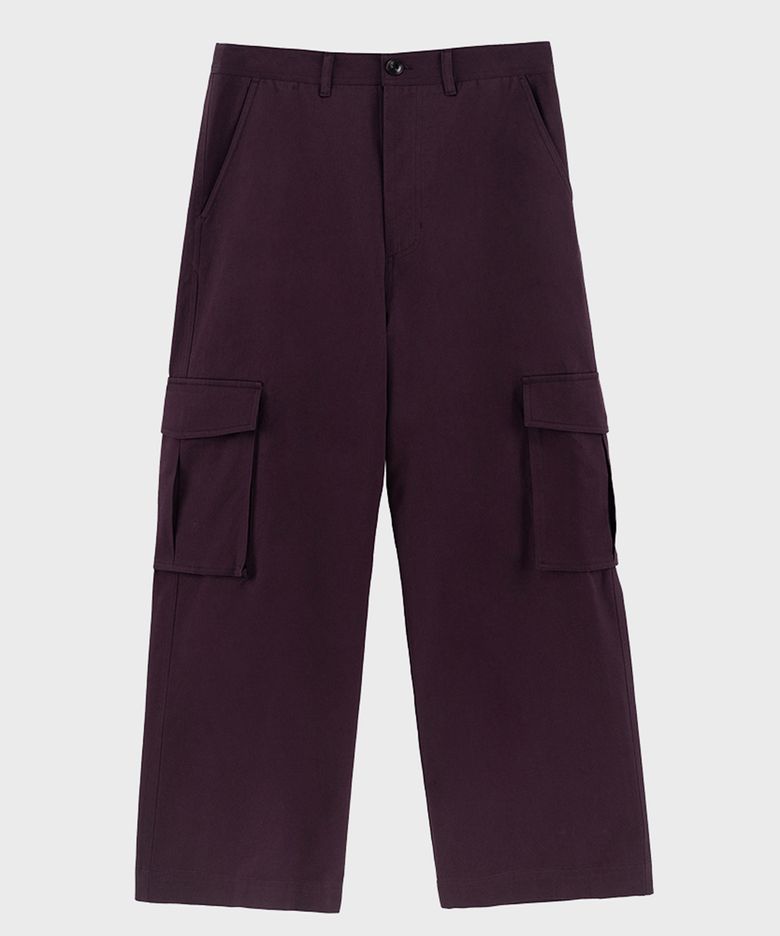 PURPLE COTTON TWILL CARGO PANTS