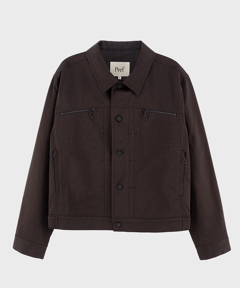 BROWN COTTON TWILL TRUCKER JACKET