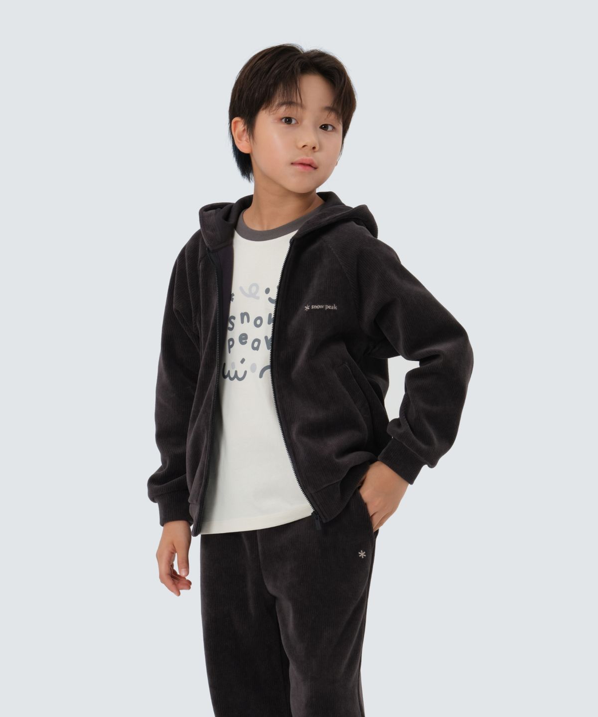 스노우피크 어패럴 키즈(SNOWPEAK APPAREL KIDS) 키즈 코듀로이 후드 집업 (S25WKFFJ84) Dark Charcoal