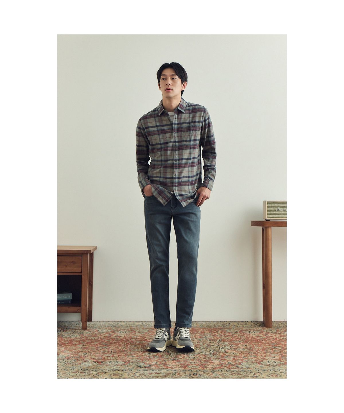 브렌우드(BRENTWOOD) 가먼트다잉 체크 캐주얼셔츠 BRSAW25471GYX