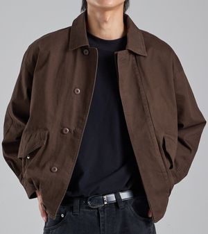 히든 플라켓 크롭 헤링턴 코튼 자켓 (다크 브라운)