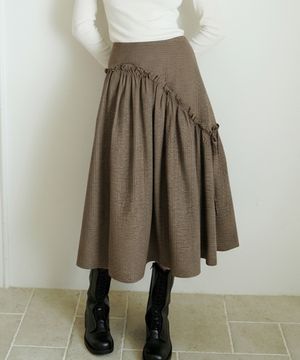 블리스 체크 롱 스커트_브라운