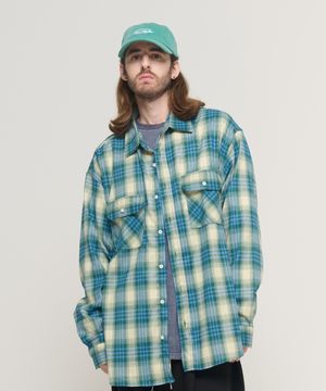 포켓 플란넬 오버핏 체크셔츠 (그린)