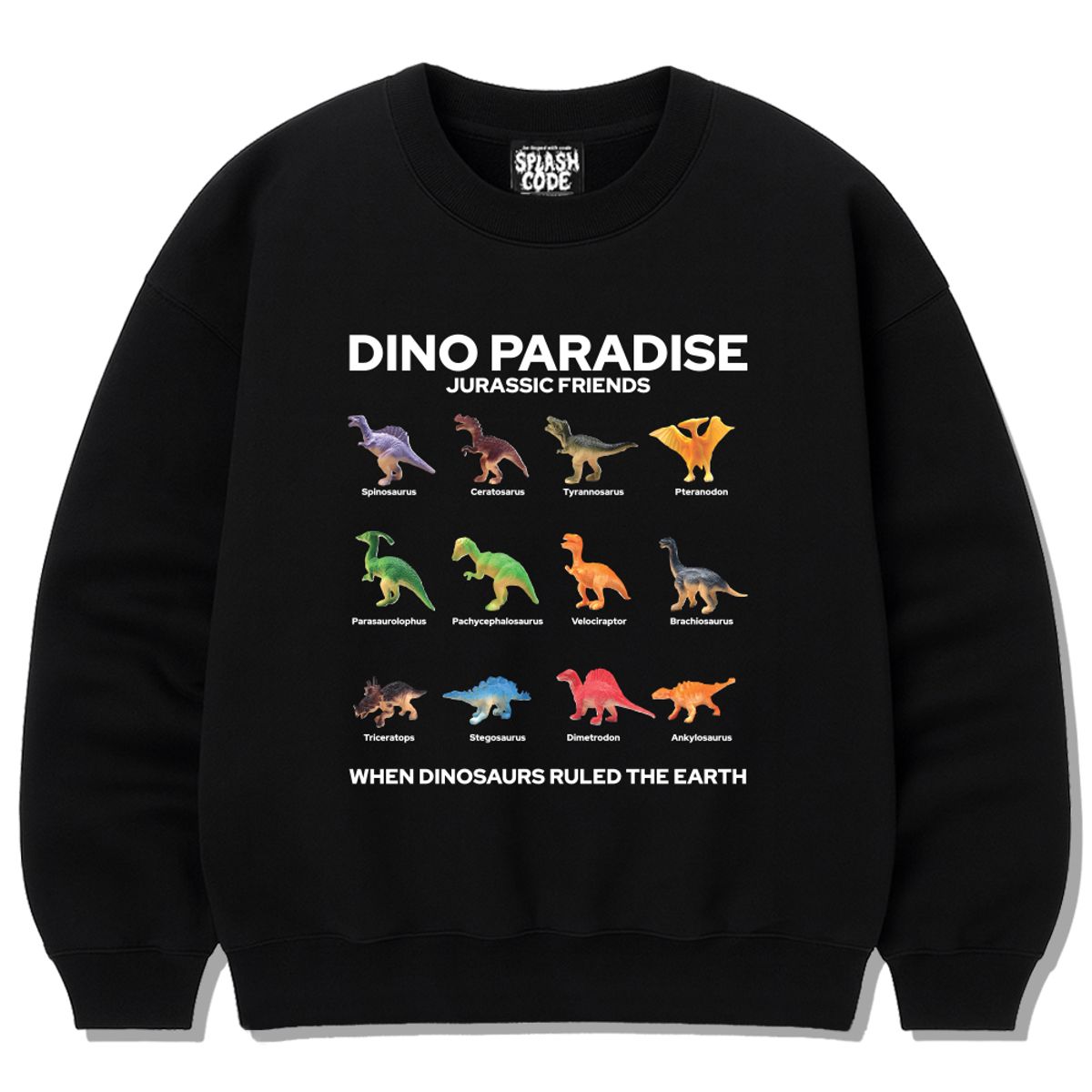 스플래시코드(SPLASHCODE) 헤비 크루넥 맨투맨 블랙 - 디노 파라다이스(Dino Paradise)