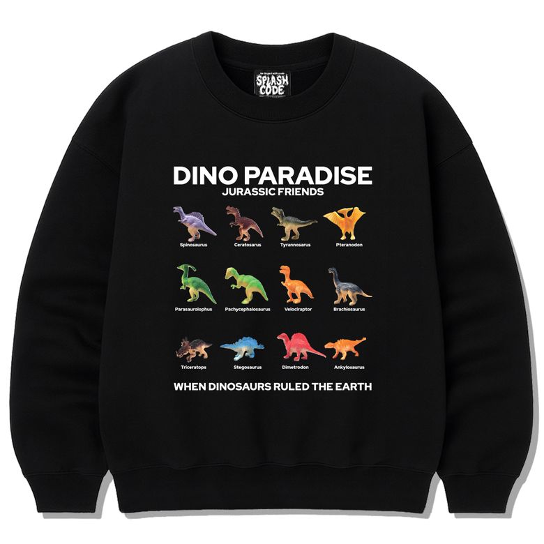헤비 크루넥 맨투맨 블랙 - 디노 파라다이스(Dino Paradise)