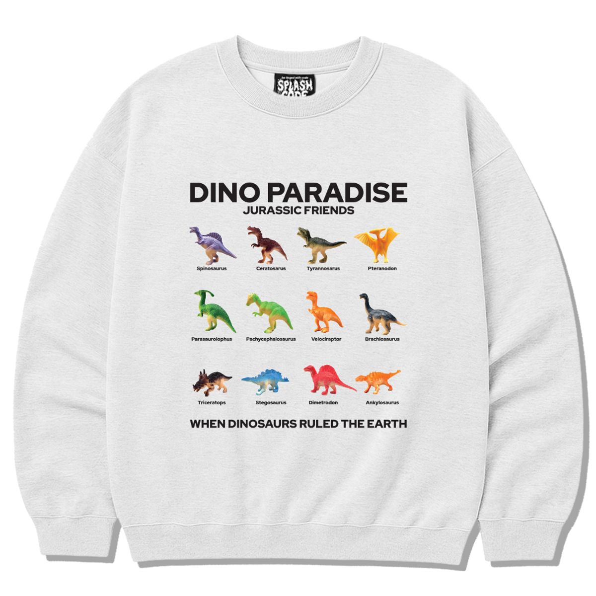 스플래시코드(SPLASHCODE) 헤비 크루넥 맨투맨 멜란지화이트 - 디노 파라다이스(Dino Paradise)