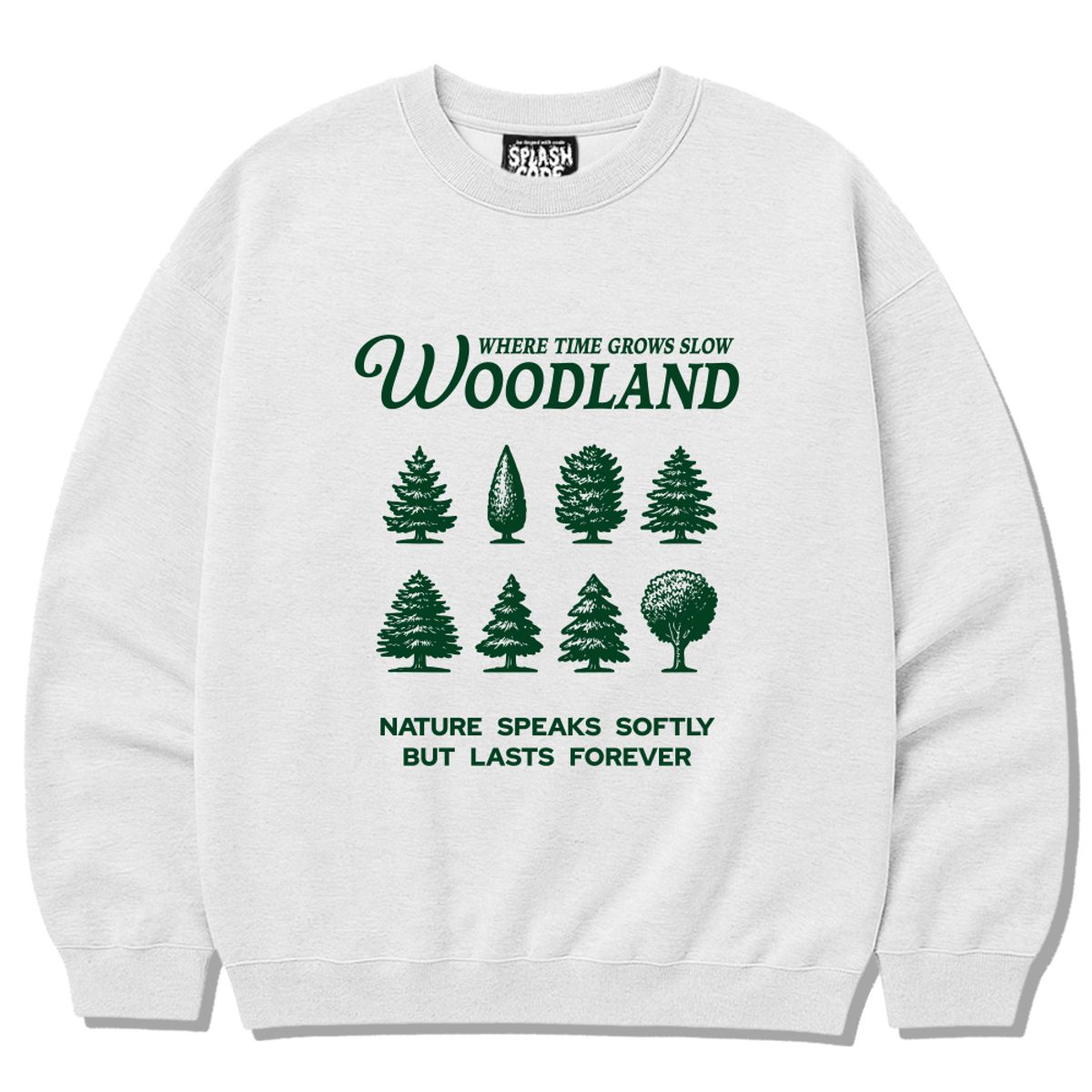 스플래시코드(SPLASHCODE) 헤비 크루넥 맨투맨 멜란지화이트 - 우드랜드(Woodland)