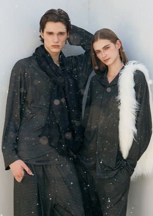 오크 플래드 기모 커플 파자마 잠옷 세트