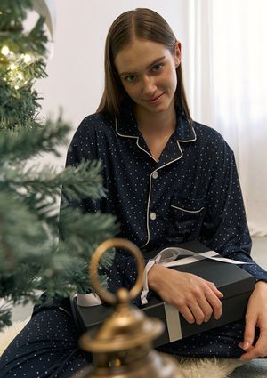 클래식 스팟 기모 커플 파자마 잠옷 세트