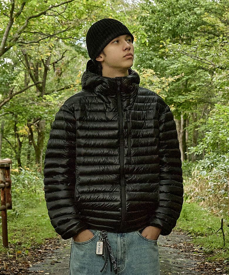 사일런트 시스루 후드 경량 다운패딩 MPJ112 [BLACK]