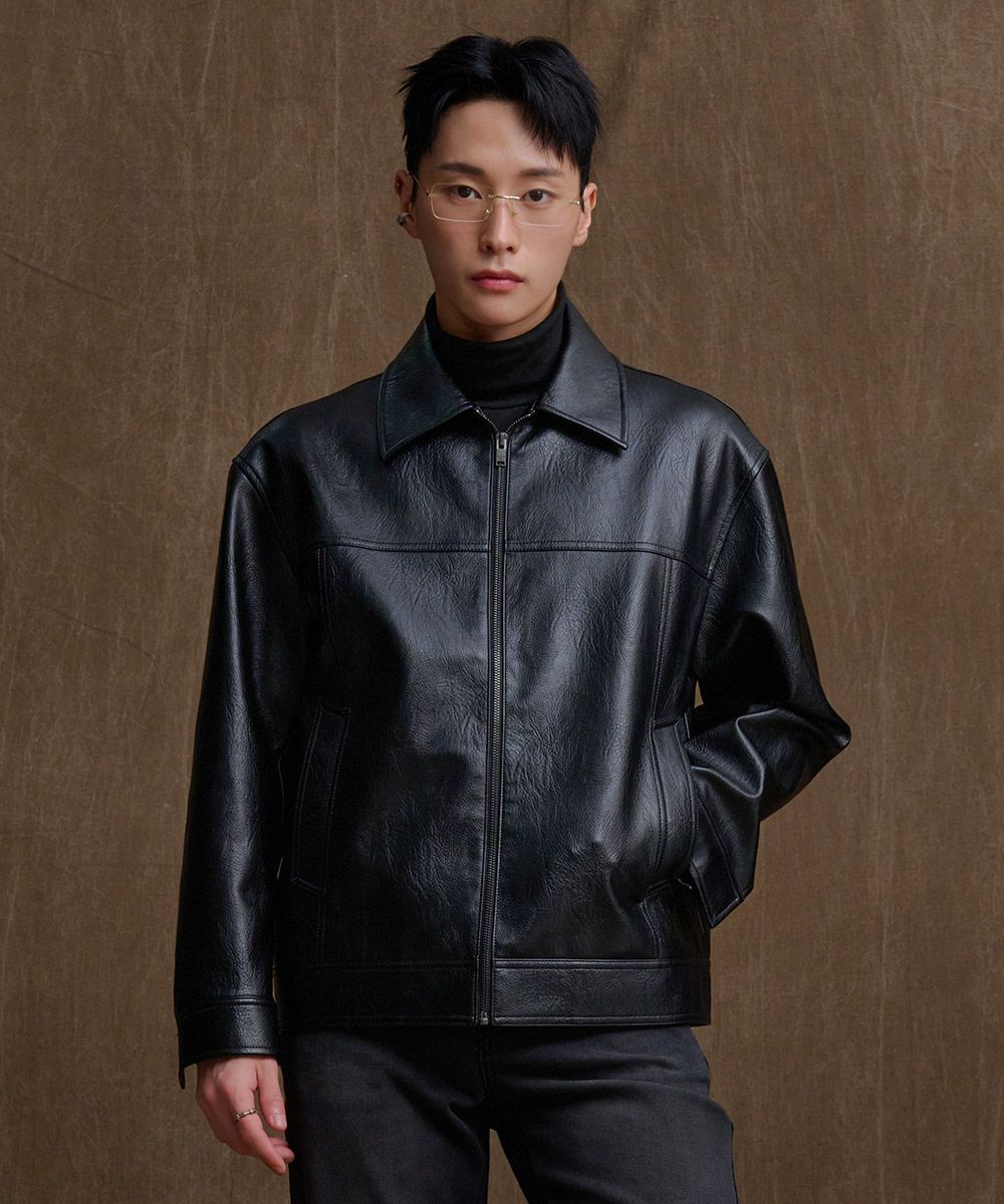 MUSINSA | CHASECULT Men's Vegan Leather Jacket - Black