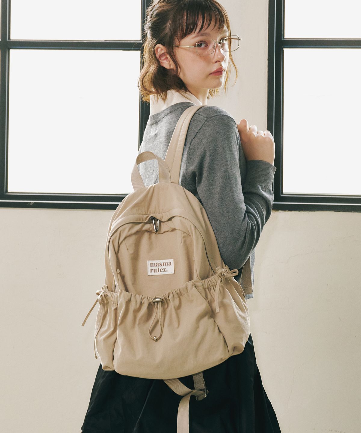 마스마룰즈(MASMARULEZ) mini ver. Ribbon pocket backpack_Beige