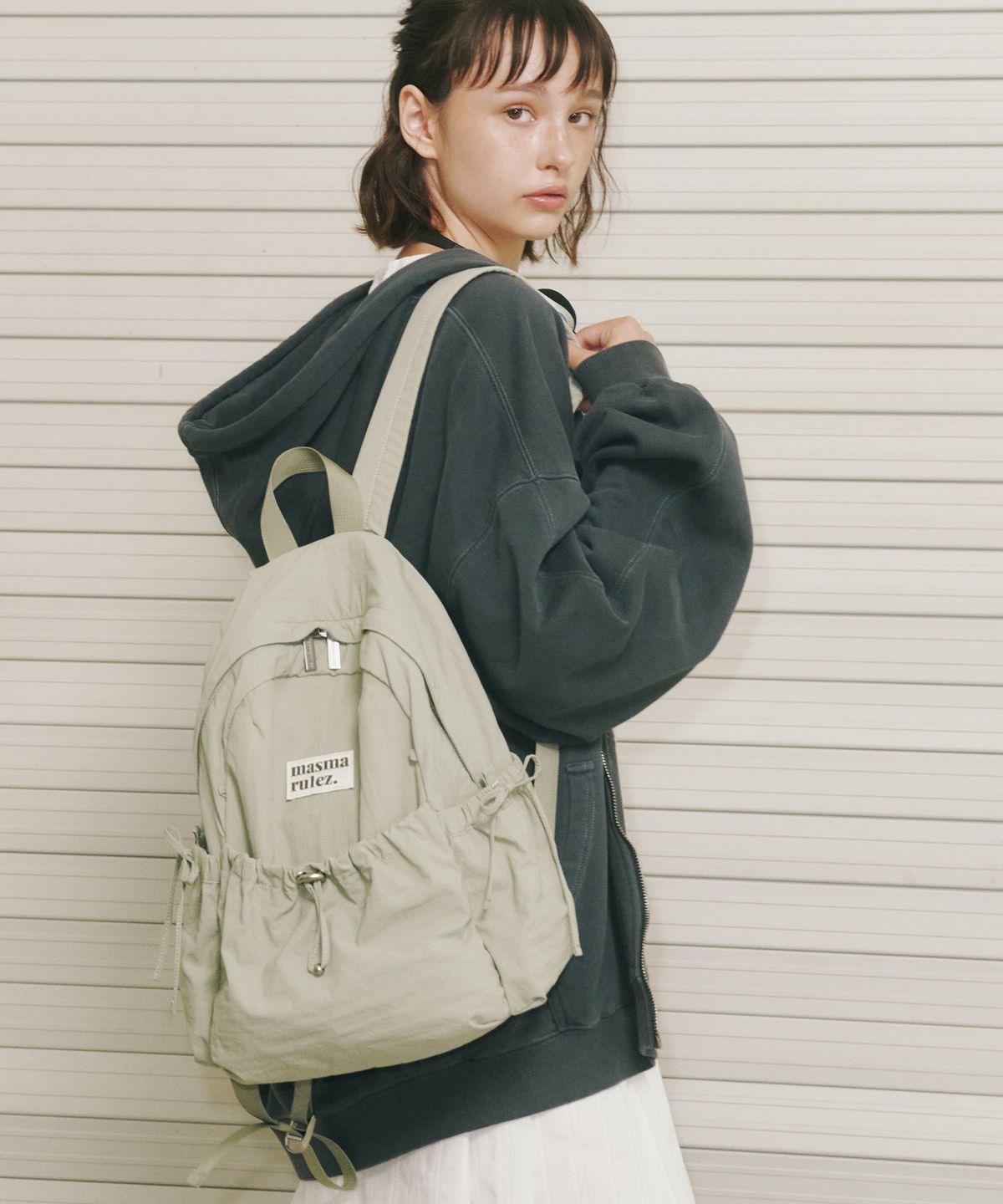 마스마룰즈(MASMARULEZ) mini ver. Ribbon pocket backpack_Fog green