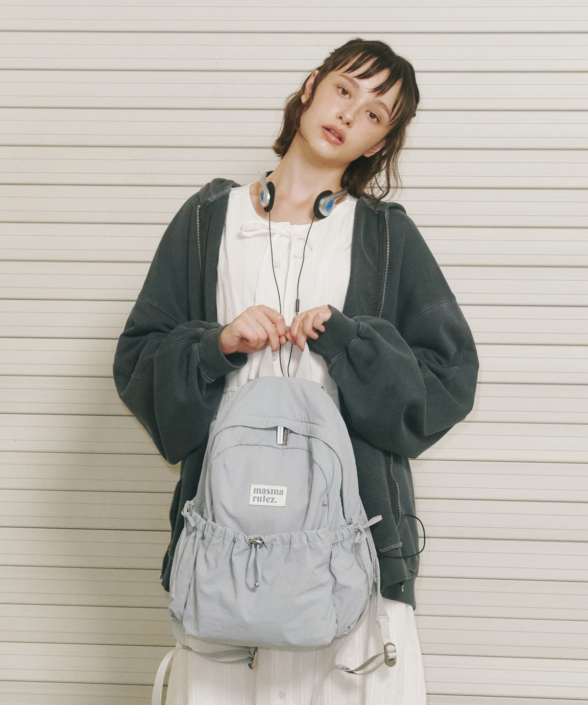마스마룰즈(MASMARULEZ) mini ver. Ribbon pocket backpack_Fog blue