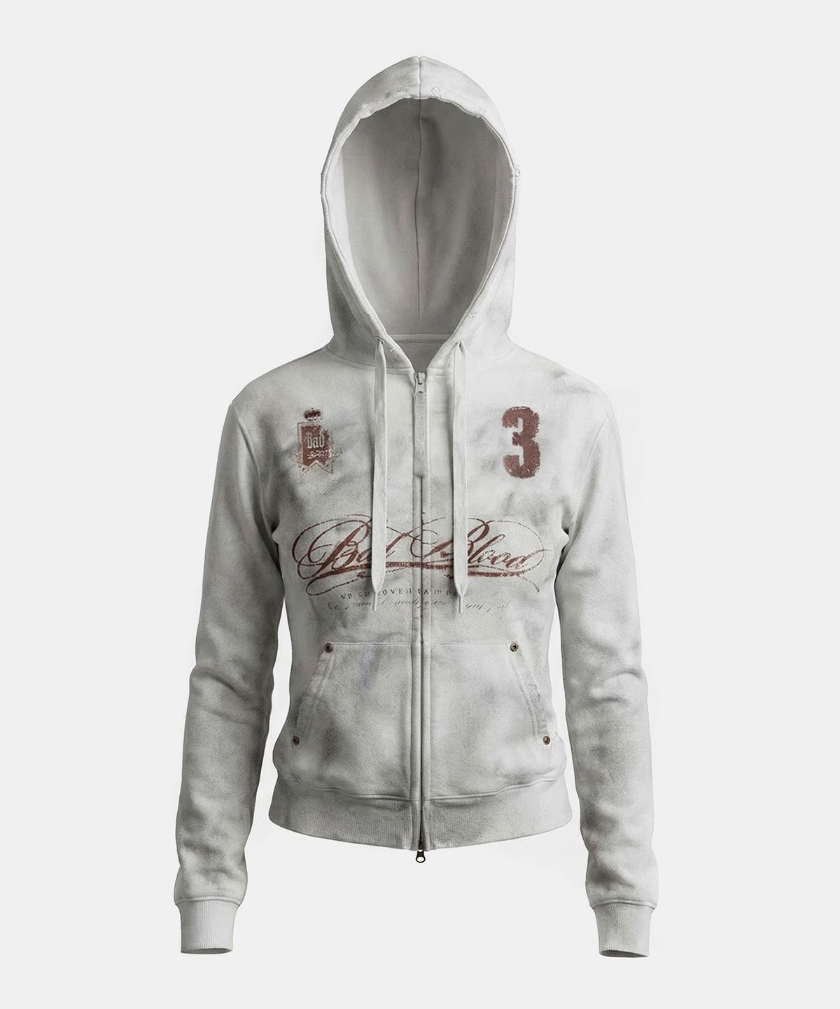 배드블러드(BADBLOOD) 로열 클래식 디스트레스드 후드 집업 - 화이트