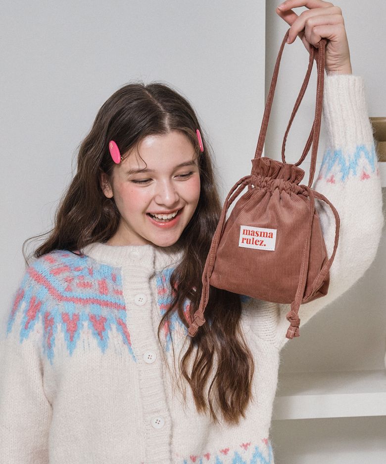 String cross bag_Corduroy Coral Pink