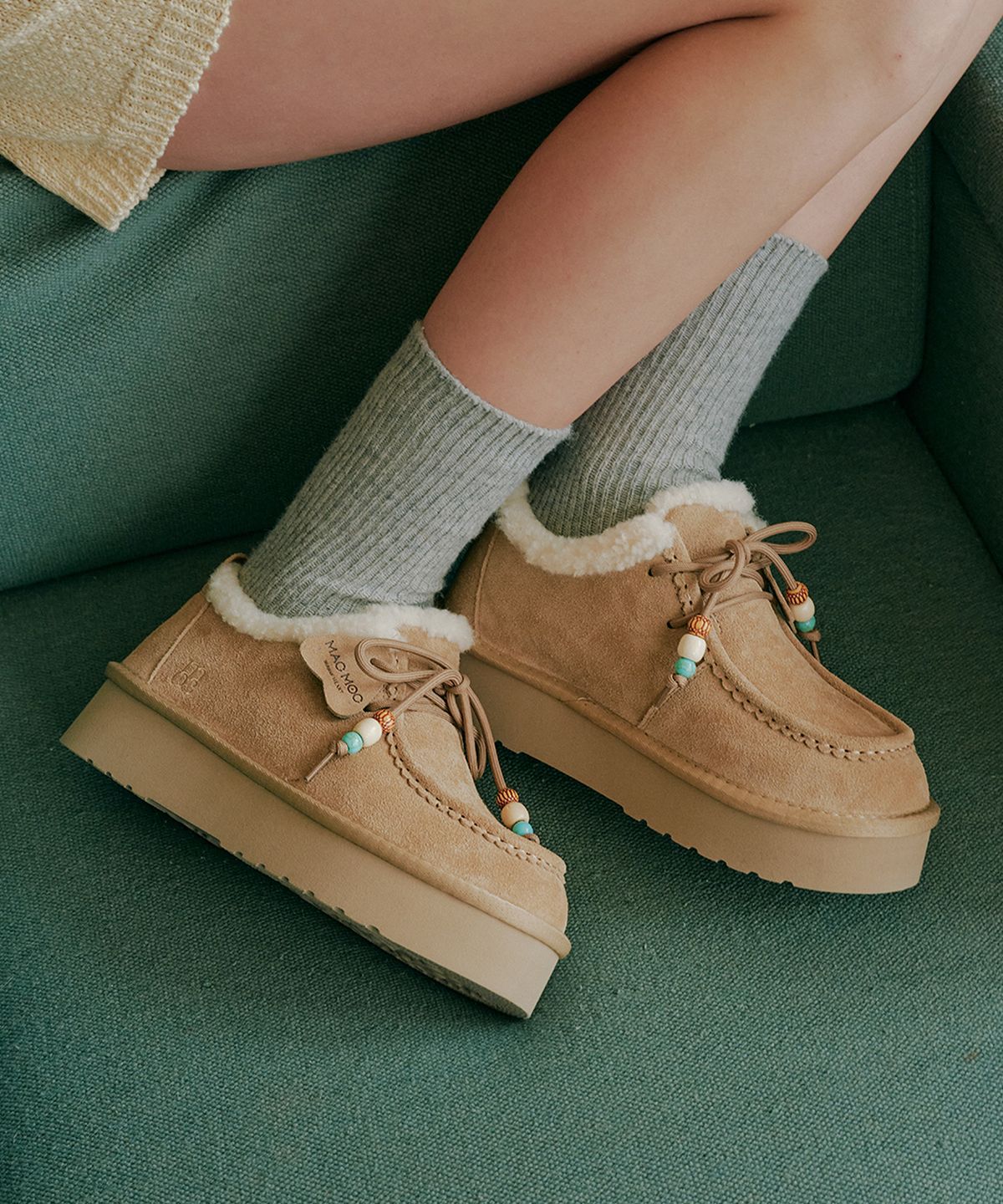 마크모크(MAC MOC) Doongsil  둥실 구슬 하트 참 방한 통굽 어그 로퍼_3color
