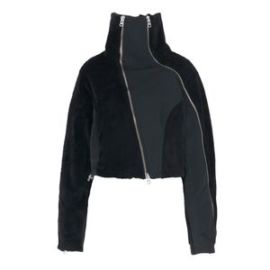 크로스 지퍼 크롭 플리스 자켓 블랙