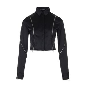 밸런스 지퍼 디테일 크롭 셔츠 블랙